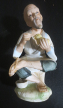 Napco Ceramic Japan Figurine Old Man With Bird Porcelain Bisque Hand Painted - £6.58 GBP