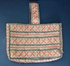 Retro Boho Woven Burlap Yarn Embroidered Tote Handbag Market Bag Lined  - £7.86 GBP