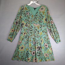 Allison Brittney Green Floral Paisley Dress Sz L Sheer Overlay Wrap-V Ne... - $25.00