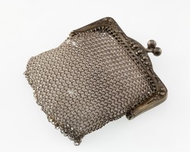 Antique Silver Mesh Change Purse With Rose Pattern - $297.00