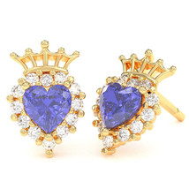 Tanzanite Diamond Claddagh Motive Stud Earrings in 14k Yellow Gold - £364.57 GBP