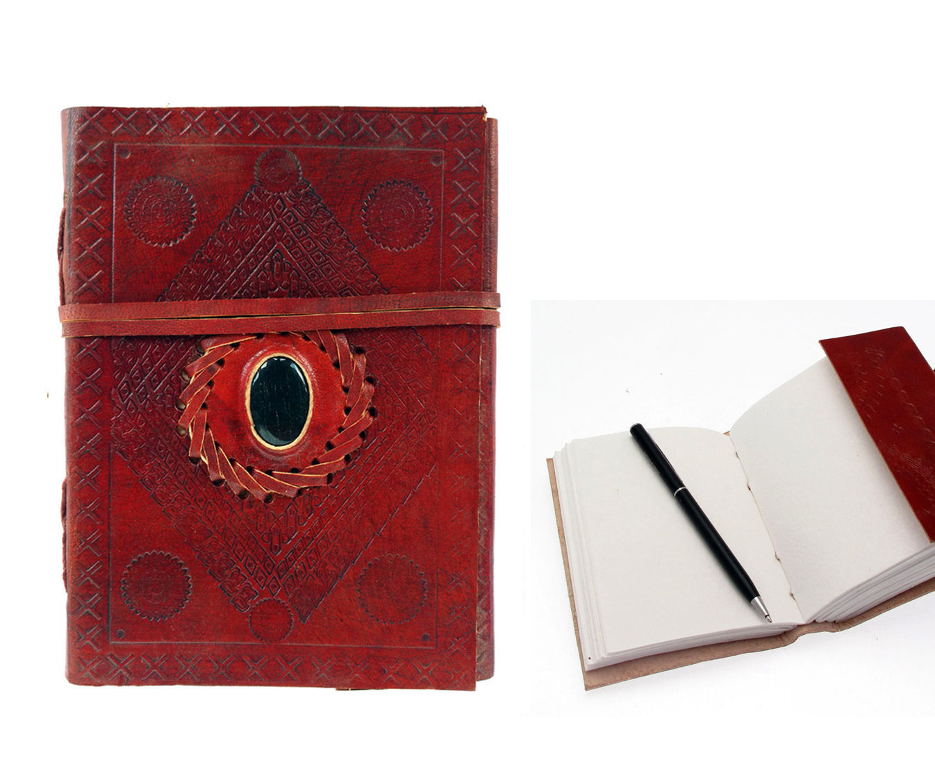 Diary Journal Notebook Handmade Dark Buffalo Leather Blank Lokta Paper Pocket  - $31.41