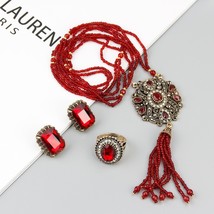 Sunspicems Elegent Red Crystal Wedding Jewelry Sets Beads Necklace Ring Stud Ear - £18.54 GBP