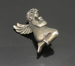 925 Sterling Silver - Vintage Oxidized Praying Baby Angel Brooch Pin - BP7160 - £25.34 GBP
