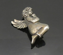 925 Sterling Silver - Vintage Oxidized Praying Baby Angel Brooch Pin - BP7160 - £24.08 GBP