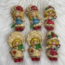 (6) Vtg Holly Hobbie Christmas Blow Mold Soft Plastic Girl Doll Ornaments Japan - £22.64 GBP
