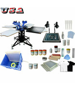 DIY 3 Color 4 Station Silk Screen Printing Kit Ink Squeegee&amp;Flash Dryer ... - $1,255.00