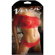 Fantasy Lingerie Vixen Rose &amp; Thorn Lace Crop Top &amp; Panty Red L/XL - £29.53 GBP