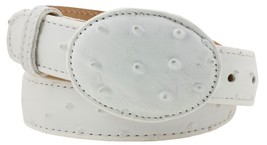 Kids White Ostrich Western Belt Dress Pattern Leather Unisex Round Buckl... - $19.99