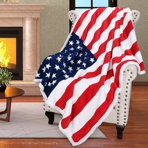 American National Flag Throws, Sherpa Fleece Reversible Blanket For Couch Bed - $27.87