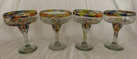 Handcrafted Blown Art Glass Margarita Tequila Glasses Confetti Swirl Set... - $49.99