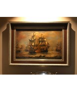 Wall Canvas Oil Painting With Crown Antique Gold Frame - Sailing Boat at... - £2,359.87 GBP