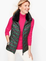 Talbots Plaid Check Vest Down Filled Puffer Faux Fur Collar Ski Chic $149 Sz P S - £37.36 GBP