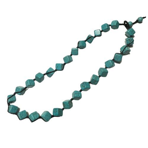 Faux Turquoise Mini Square Blocks Necklace Bead Loop Closure - £10.34 GBP