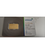 UMICORE 2.5GM 999.9 GOLD BAR WITH CERTIFICATE IN SEALED PACK - $515.79 CAD