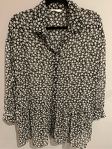 H&amp;M Floral Button Down Blouse-Black/White L/S Poly EUC Womens Large - £10.41 GBP