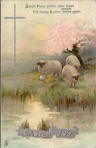 Easter Joy Sheep Cherry Blossom Tree Silver Cross 1914 Raphael Tuck Postcard V1 - £7.13 GBP