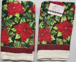 Set of 2 Same Kitchen Printed Towels(15&quot;x25&quot;) CHRISTMAS POINSETTIA FLOWE... - £8.56 GBP