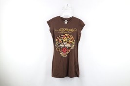 Vintage Ed Hardy Womens Medium Faded Spell Out Tattoo Tiger T-Shirt Brown USA - £39.47 GBP
