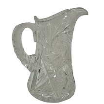 Vintage American Brilliant Cut Glass Water Pitcher Notched C Handle Pinwheels - £43.58 GBP
