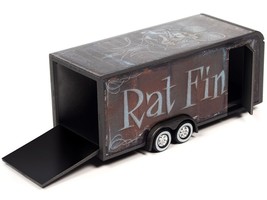 4-Wheel Enclosed Car Trailer Dark Gray with Graphics &quot;Rat Fink&quot; 1/64 Diecast Mo - £15.29 GBP