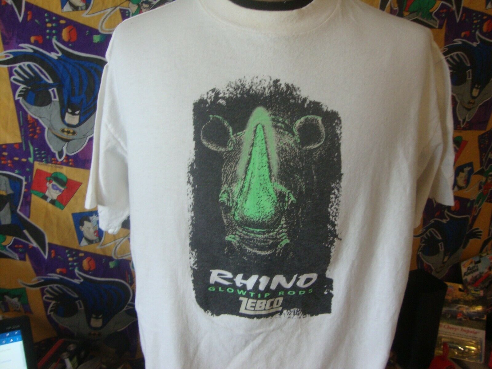 Primary image for Vintage 90s Zebco Rhino Fishing Glow Tip Rods  T Shirt XL 