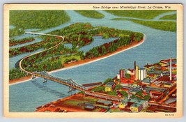 Postcard New Bridge Over Mississippi River La Crosse Wisconsin Linen - £2.35 GBP
