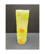 Vintage 9” Pillar Candle w Yellow, Green, &amp; Orange Daisies–1970s Decorat... - $24.68 CAD