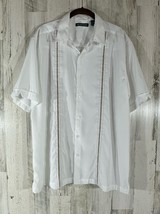 Cubavera Mens White Shirt Size Large Casual Button Front Panel Insert Tan Stitch - £13.21 GBP