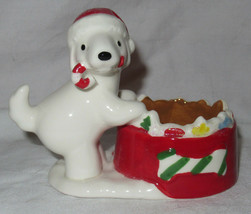 Yankee Candle Tea Light Holder T/LH Holiday Christmas SNOW PUP bowl candy cane - £20.72 GBP