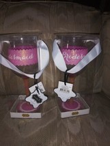 2 Mudpie Bridesmaid Wine Glasses Pink Gold Glitter Sparkles Both Bases Have A... - £23.32 GBP