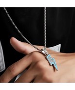 Boys Baseball Iced CZ Blue Lightning Bolt Pendant + Silver Plated Chain ... - $376.79 MXN