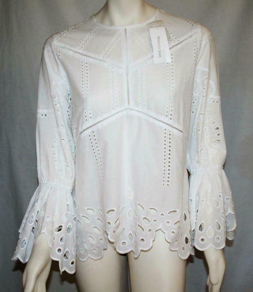 Primary image for Anne Fontaine Paul White Cotton Blouse Flounced Sleeves -NWT- Size 40