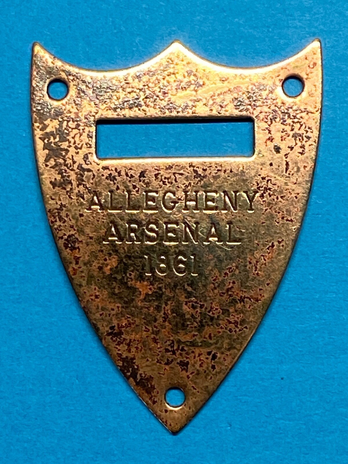 CIVIL WAR, UNION, POMMEL SHIELD, SADDLE TAG, ALLEGHENY ARSENAL, DATED 1861 - $55.00