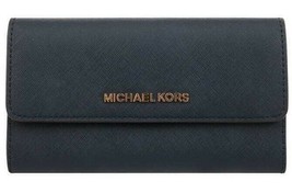 R Michael Kors Jet Set Large Trifold Wallet Black Leather NWT Gold 35S8GTVF7L - £62.12 GBP