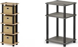 The Furinno Laci 4-Bins System Rack, Oak/Black/Light Brown, And The Just 3-Tier - £36.75 GBP