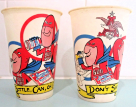 (2) Different Vintage BUDWEISER Bud Man Beer Concession Wax Paper Cups - $13.49