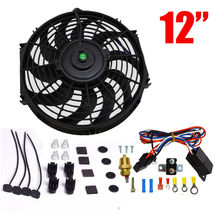 12" Black Electric Radiator Fan High 800 CFM Thermostat Wiring Switch Relay Kit - $49.99