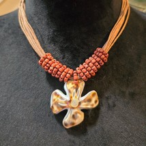 Women Fashion Orange Flowers &amp; Plants Beaded Pendants Necklace with Butt... - $527.77 MXN