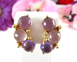 Vintage Earrings SHADES OF PURPLE Glass BEAD Clip On Beaded Faceted Gold... - £14.78 GBP