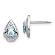 Silver Rhodium Plated Diamond &amp; Aquamarine Post Earrings QE9924AQ - $88.94