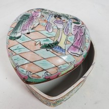 Vintage Asian Chinese Heart Trinket Box Dish 4.5x4.5x2 Inch - £19.57 GBP