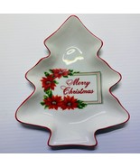Tree Shaped Candy Dish Merry Christmas Red Trim 8X6&quot; Japan Fine Porcelai... - £7.91 GBP