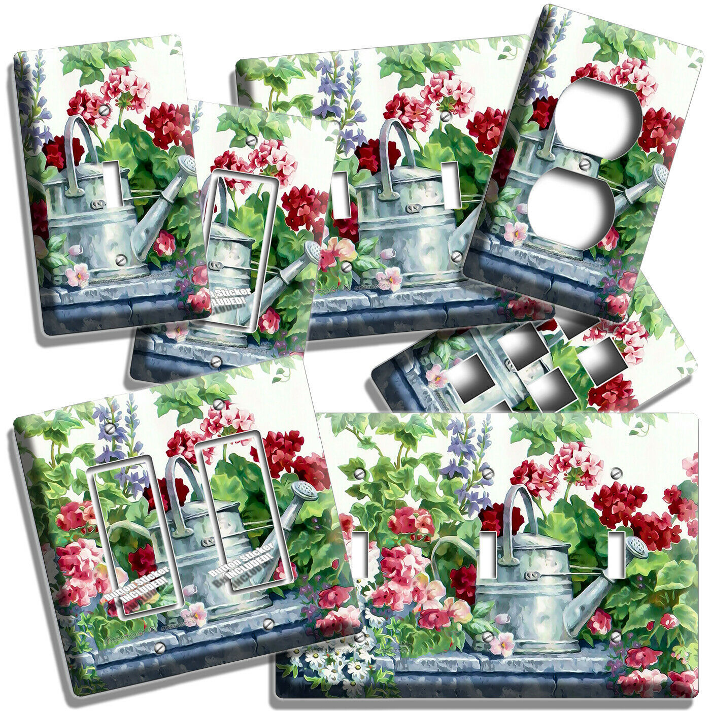COUNTRY FLOWER GARDEN WATERING CAN LIGHT SWITCH PLATES OUTLET FLORAL ROOM DECOR