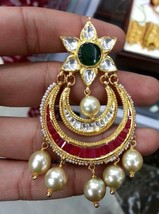 Antique Kundan Earring Stud Tops Handmade Design 22K Yellow Gold Chand Bala Pair - £6,862.95 GBP