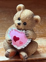 Cute Small Brown Teddy Bear Holding Pink Heart Pillow Valentine’s Day Holiday - £7.47 GBP