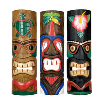 Scratch &amp; Dent Set of 3 Hand-Carved Polynesian Tiki Masks, 20 Inches High - £46.54 GBP