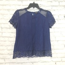 Express Blouse Womens Small Blue Lace Overlay Lined Mesh Keyhole Back Top - £15.68 GBP