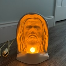 Vintage Ceramic 3D Jesus Face Portrait Tabletop Night Light Shadow Lamp ... - $53.35