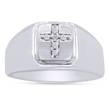 1/20 CT Natürlich Diamant Kreuz Herren Ring IN 14K Weiß Vergoldet Silber - £106.86 GBP